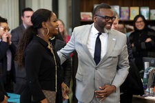 Stacy Davis Gates, left, is the president of the Chicago Teachers Union. She has maintained a longtime friendship with Mayor Brandon Johnson. 