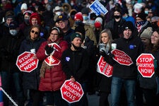 Anti-abortion supporters gather at the Nebraska State Capitol in January 2021.