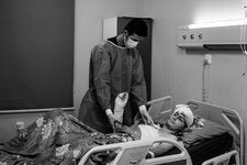 A 25-year-old patient at the Specialized Burns Hospital in Baghdad’s Medical City, in July 2024. Like many Iraqi hospitals, the facility suffers from high rates of resistant infection.
