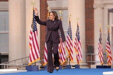 Kamala Harris at Howard University, where she delivered her concession speech on Wednesday. She wore a pantsuit in a muddy burgundy. 