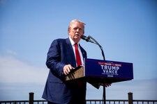 Former President Donald J. Trump speaking at a news conference in California last week.