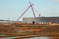Construction of a new battery factory being built by Toyota in Liberty, N.C., part of a major investment in the area funded in part by the Inflation Reduction Act of 2022.