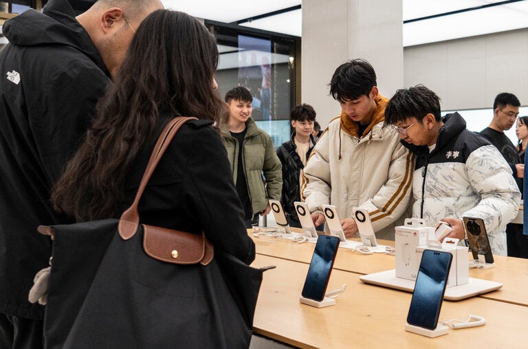 A Huawei store in Shanghai in March. The company designed and priced its new Mate 70 Pro to compete with Apple’s iPhone.