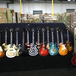 Counterfeit guitars that arrived from Asia were put on display by officials at the Los Angeles/Long Beach Seaport in California.