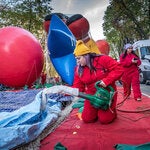 Workers inflating balloons for Macy’s Thanksgiving Day Parade outside the Museum of Natural History on Wednesday.